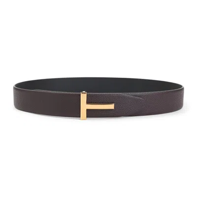 Tom Ford Oxblood Grained Calf Leather Belt In Brown