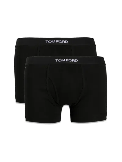 Tom Ford Pack Of 2 Logo Cotton Boxer Briefs In Black