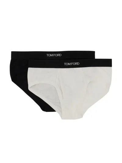 Tom Ford Pack Of Two Logo Waistband Briefs In Black/white