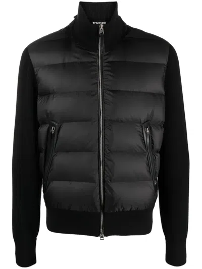Tom Ford Padded-panel Knitted Jacket In Black