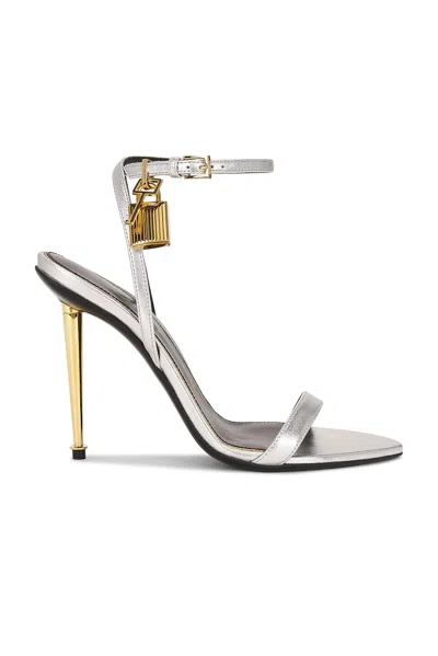Tom Ford Silver Nappa Padlock Pointy Naked Heeled Sandals
