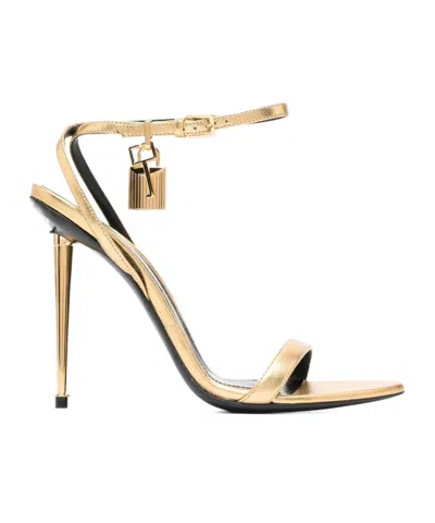 Tom Ford Lock Metallic Stiletto Sandals In Gold