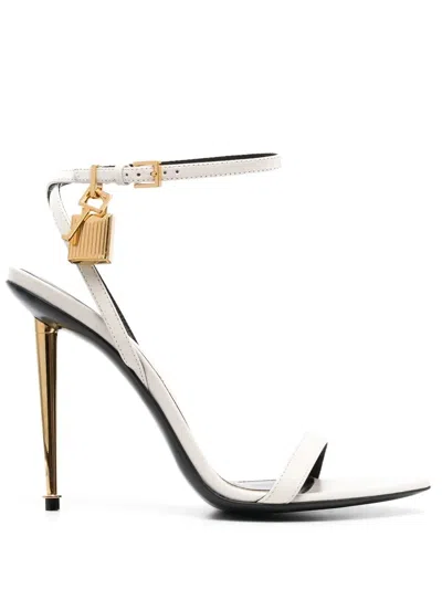 Tom Ford Silver Nappa Padlock Pointy Naked Heeled Sandals