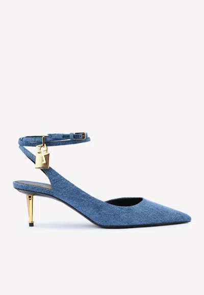 Tom Ford Padlock 55 Pointed Denim Pumps In Blue