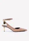 Tom Ford Padlock 55 Shiny Leather Pointed Pumps In Blush