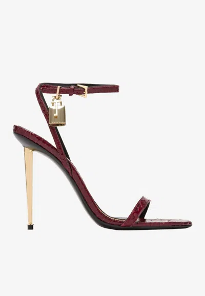 Tom Ford Padlock 90 Naked Python-printed Sandals In Burgundy