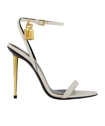 Tom Ford Silver Nappa Padlock Pointy Naked Heeled Sandals