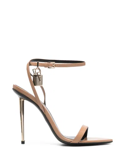 Tom Ford Padlock Charm Ankle Strap Heel Sandal In Beige