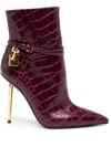 Tom Ford Padlock Crocodile-embossed Ankle Boots In Purple