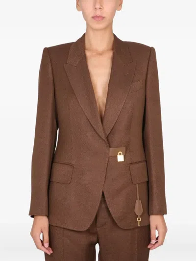 Tom Ford Tailored Padlocked Jacket With Peaked Lapels In Brown