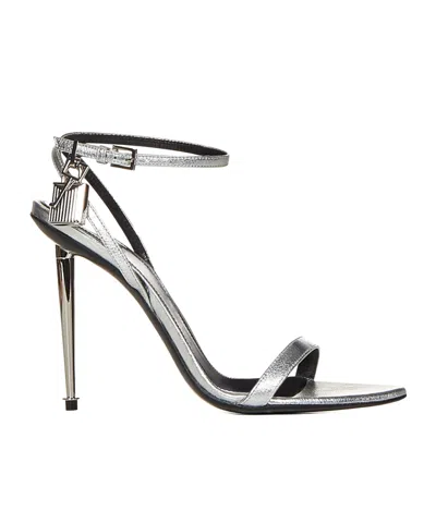 Tom Ford 85 Padlock Leather Sandals In Silver