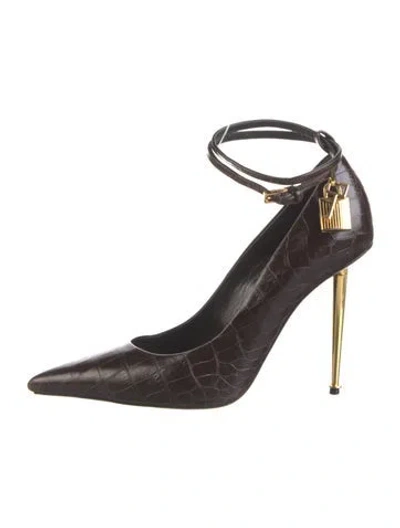 Pre-owned Tom Ford Padlock Embossed Leather Pumps In Brown