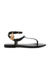 Tom Ford Black Shiny Leather Padlock Thong Sandals In Black