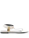 Tom Ford Padlock Leather Flat Sandals In Weiss