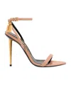 Tom Ford Pink Sandals With Metal Heel And Padlock In Leather Woman In Nude