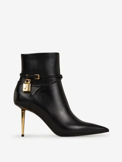 Tom Ford Padlock Leather Ankle Boots In Black And Gold