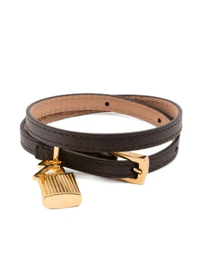 Tom Ford Padlock Leather Bracelet Accessories In Black