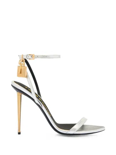 Tom Ford Nude-effect Pointed-toe Sandal With Padlock In Laminated Nappa Leather In Silver