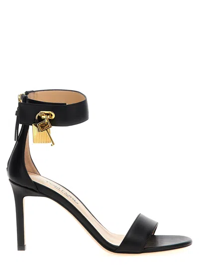Tom Ford Lock Hardware Leather Open Toe Sandals In Black