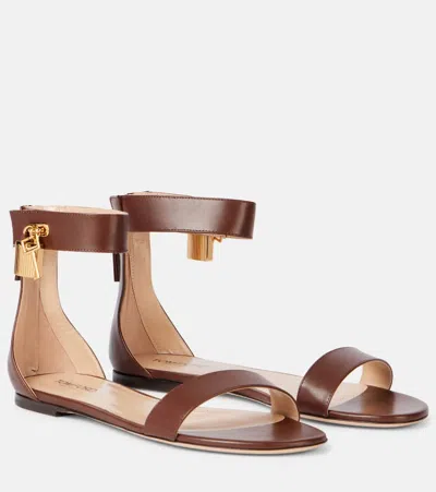 Tom Ford Leather Padlock Sandals In Brown