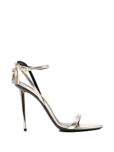 Tom Ford Pale Gold Laminated Nappa Pointed Naked Sandals In Silver
