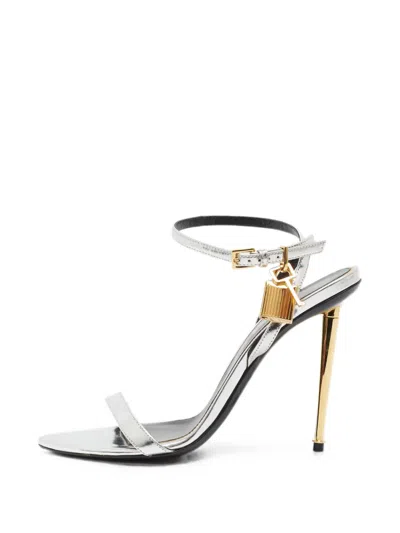 Pre-owned Tom Ford Padlock Leather Sandals In Silver