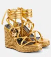 Tom Ford Padlock Leather Wedge Sandals In Gold