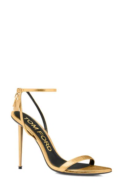 Tom Ford Padlock Naked Metallic Pointy Toe Sandal In Gold