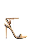 Tom Ford Gold Padlock Pointy Naked Heeled Sandals In Gold