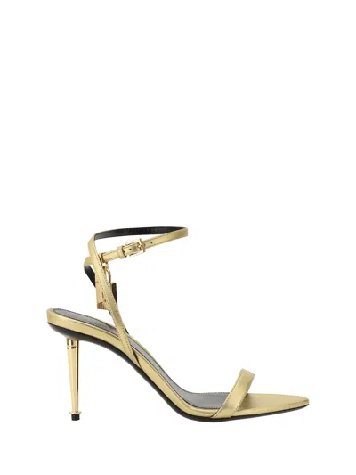 Tom Ford 85mm Padlock Metallic Leather Sandals In Gold