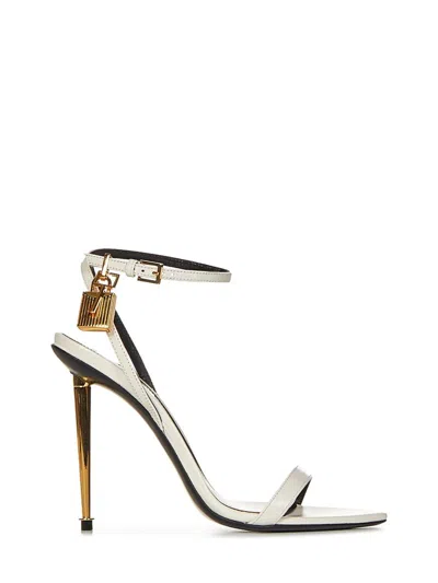 Tom Ford Padlock Leather Sandals In Chalk