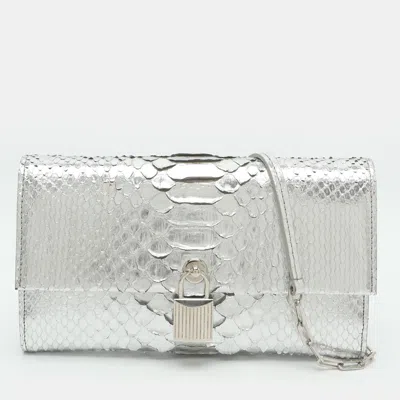 Pre-owned Tom Ford Padlock Silver Python Leather Chain Clutch