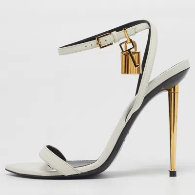 Pre-owned Tom Ford Padlock Size 36 White Leather Ankle Strap Sandals