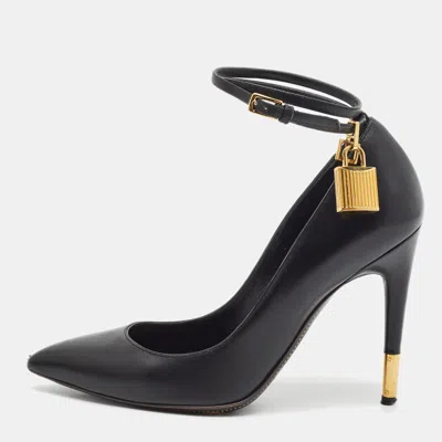 Pre-owned Tom Ford Padlock Size 36.5 Black Leather Pointed Toe Pumps
