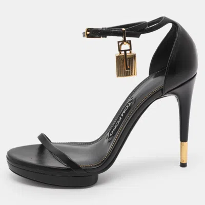 Pre-owned Tom Ford Padlock Size 37 Black Leather Ankle Strap Sandals