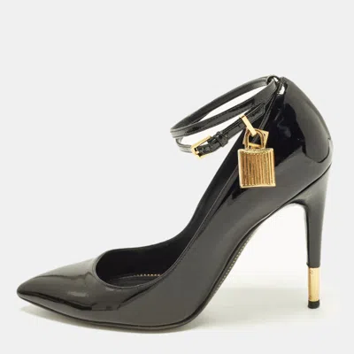 Pre-owned Tom Ford Padlock Size 37.5 Black Patent Leather Pumps