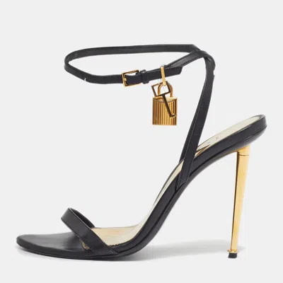 Pre-owned Tom Ford Padlock Size 38 Black Leather Ankle Strap Sandals