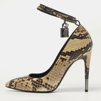 Pre-owned Tom Ford Padlock Size 38 Brown/beige Python Leather Pumps