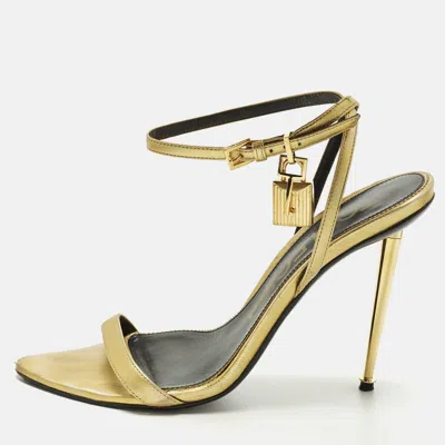 Pre-owned Tom Ford Padlock Size 39 Gold Leather Ankle Strap Sandals