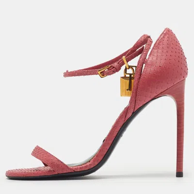 Pre-owned Tom Ford Padlock Size 40 Pink Python Leather Ankle Strap Sandals