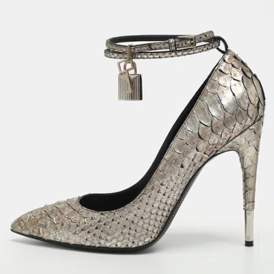 Pre-owned Tom Ford Padlock Size 41 Metallic Python Pumps In Silver