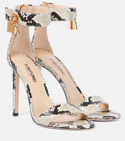 Tom Ford Padlock Snake-effect Leather Sandals In Beige