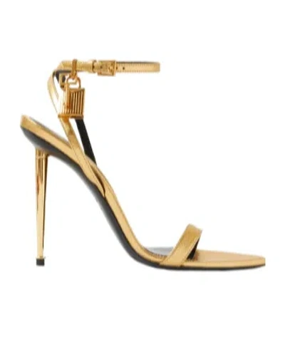 Tom Ford Padlock-style Metallic Leather High-heeled Sandals In Gold