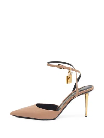 Pre-owned Tom Ford Padlock Wrap-around Pumps In Neutral