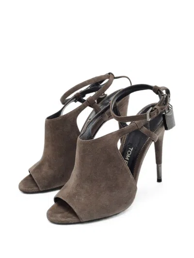 Pre-owned Tom Ford Padlock-detail Double Ankle Strap Sandals In Grey