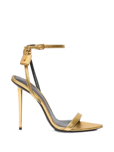Tom Ford Naked Pointed Sandals In Laminated Nappa Leather With Padlock Closure In Silver