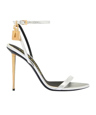 Tom Ford Padlock-detail Metallic Sandals In Silver