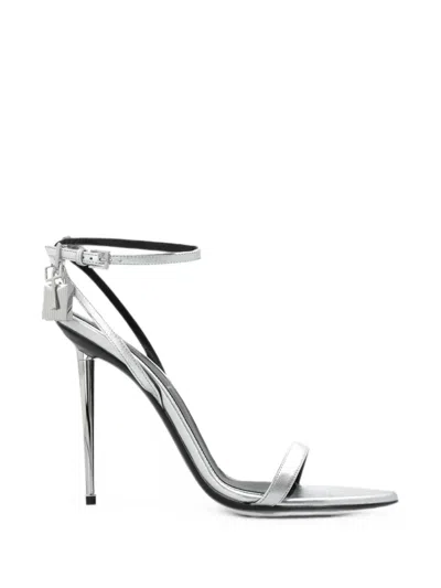 Tom Ford Padlock-embellished Metallic-effect Sandals In Silver