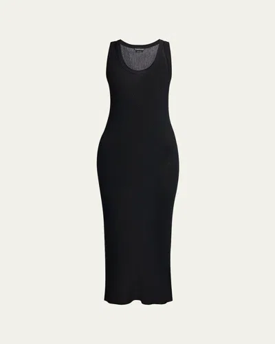 Tom Ford Paillette Ribbed Knit Scoop-neck Midi Tank Dress In Black