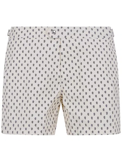 Tom Ford Paisley Print Micro Compact Popeline Wr Swim Shorts In White